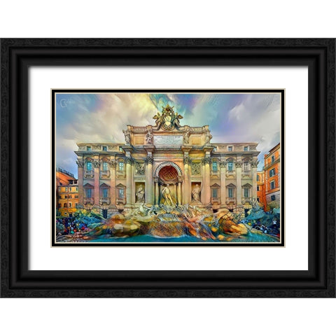 Rome Italy Trevi Fountain Black Ornate Wood Framed Art Print with Double Matting by Gavidia, Pedro