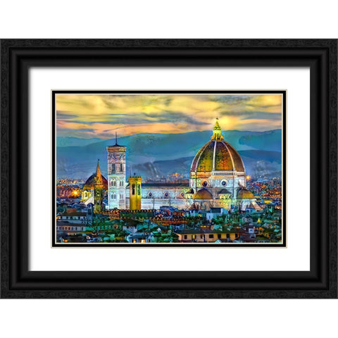 Florence Italy Duomo Sunset Black Ornate Wood Framed Art Print with Double Matting by Gavidia, Pedro