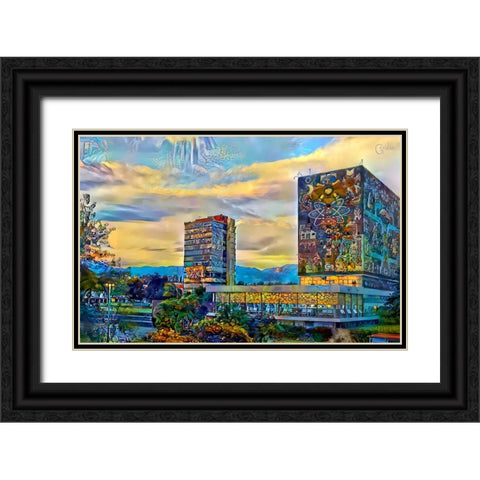 Mexico City University City Black Ornate Wood Framed Art Print with Double Matting by Gavidia, Pedro