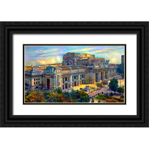 Milan Italy Central Station Black Ornate Wood Framed Art Print with Double Matting by Gavidia, Pedro