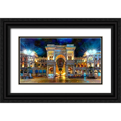 Milan Italy Vitorio Emanuel II Night 2022 Black Ornate Wood Framed Art Print with Double Matting by Gavidia, Pedro