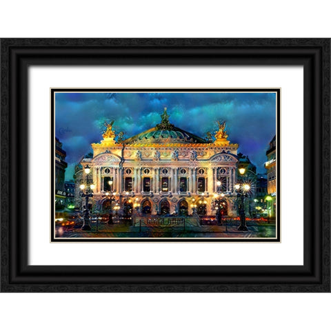 Paris France Opera Garnier Night Black Ornate Wood Framed Art Print with Double Matting by Gavidia, Pedro