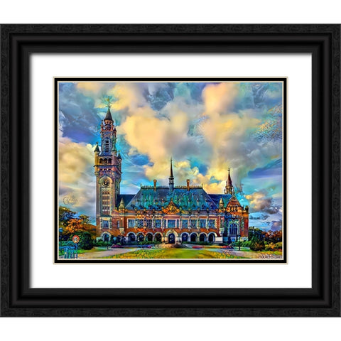 The Hague Netherlands Peace Palace Black Ornate Wood Framed Art Print with Double Matting by Gavidia, Pedro