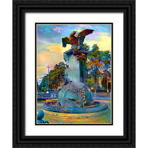 Toluca Mexio Fountain Eagle-Firmado Black Ornate Wood Framed Art Print with Double Matting by Gavidia, Pedro