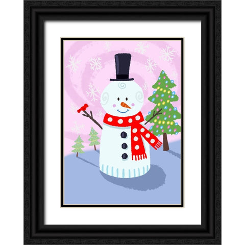 Snowman Swirl Black Ornate Wood Framed Art Print with Double Matting by Randy Noble Fine Art