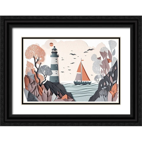 Mid Century Coastal Scenes 5 Black Ornate Wood Framed Art Print with Double Matting by Heere, Ray