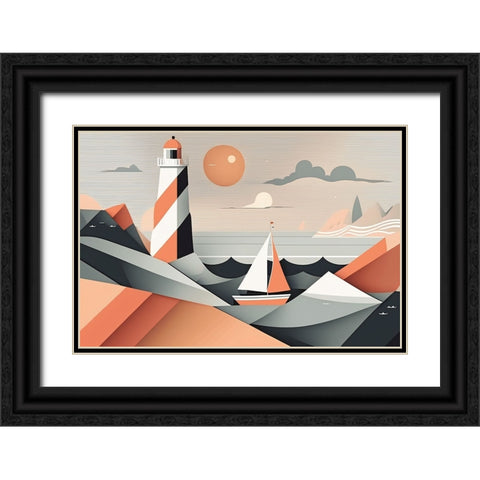 Mid Century Coastal Scenes 12 Black Ornate Wood Framed Art Print with Double Matting by Heere, Ray