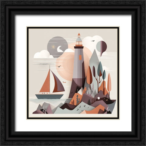 Mid Century Coastal Scenes 14 Black Ornate Wood Framed Art Print with Double Matting by Heere, Ray