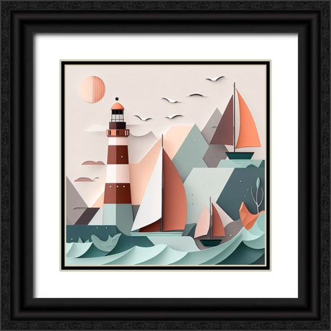 Mid Century Coastal Scenes 20 Black Ornate Wood Framed Art Print with Double Matting by Heere, Ray