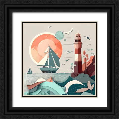 Mid Century Coastal Scenes 21 Black Ornate Wood Framed Art Print with Double Matting by Heere, Ray