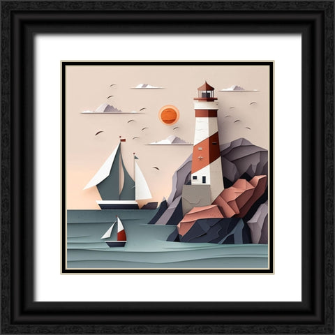 Mid Century Coastal Scenes 22 Black Ornate Wood Framed Art Print with Double Matting by Heere, Ray