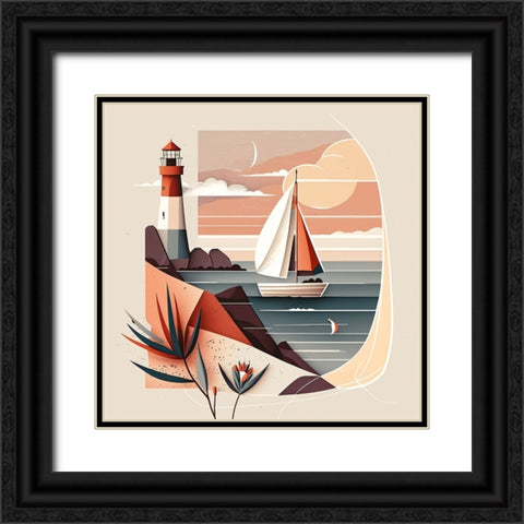 Mid Century Coastal Scenes 23 Black Ornate Wood Framed Art Print with Double Matting by Heere, Ray