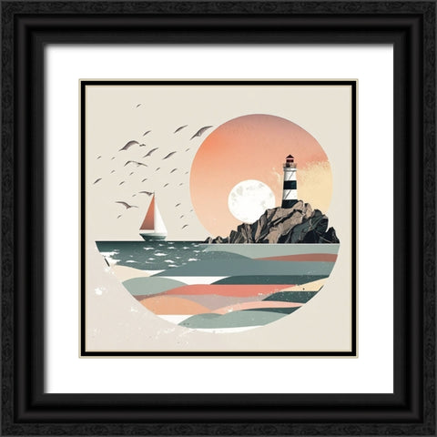 Mid Century Coastal Scenes 26 Black Ornate Wood Framed Art Print with Double Matting by Heere, Ray