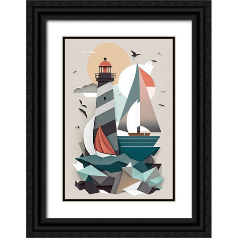 Mid Century Coastal Scenes 29 Black Ornate Wood Framed Art Print with Double Matting by Heere, Ray