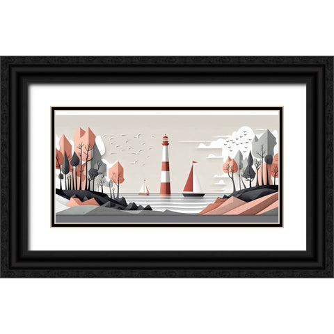 Mid Century Coastal Scenes 40 Black Ornate Wood Framed Art Print with Double Matting by Heere, Ray