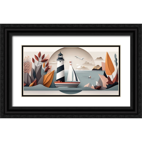 Mid Century Coastal Scenes 43 Black Ornate Wood Framed Art Print with Double Matting by Heere, Ray