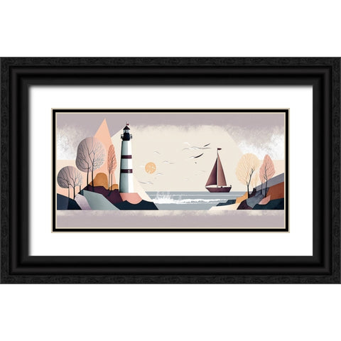 Mid Century Coastal Scenes 45 Black Ornate Wood Framed Art Print with Double Matting by Heere, Ray