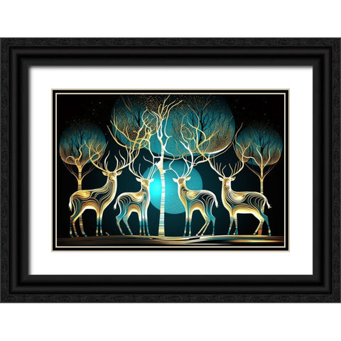 Mid Century Deer 1 Black Ornate Wood Framed Art Print with Double Matting by Heere, Ray