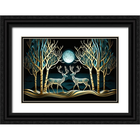 Mid Century Deer 3 Black Ornate Wood Framed Art Print with Double Matting by Heere, Ray