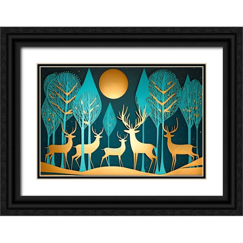 Mid Century Deer 4 Black Ornate Wood Framed Art Print with Double Matting by Heere, Ray
