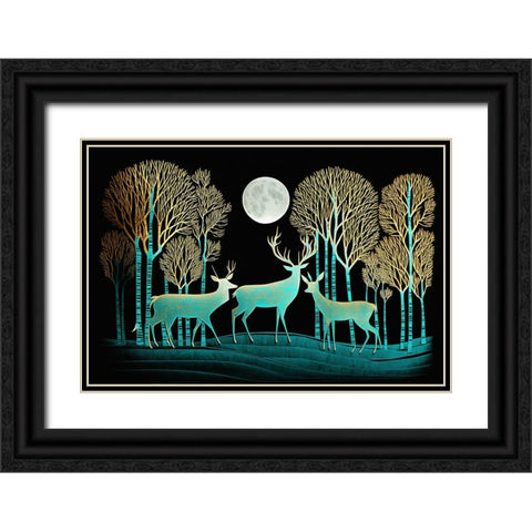 Mid Century Deer 7 Black Ornate Wood Framed Art Print with Double Matting by Heere, Ray