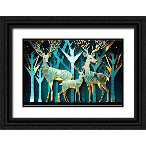 Mid Century Deer 9 Black Ornate Wood Framed Art Print with Double Matting by Heere, Ray
