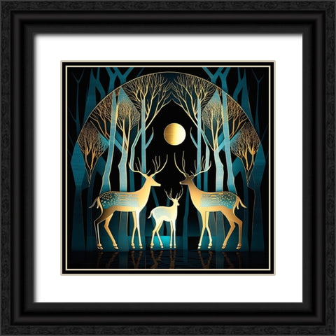 Mid Century Deer 13 Black Ornate Wood Framed Art Print with Double Matting by Heere, Ray