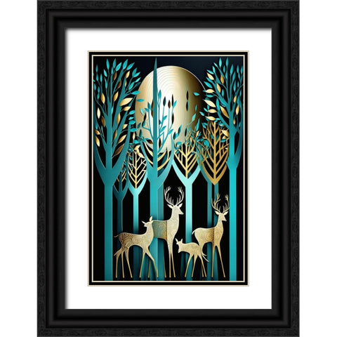 Mid Century Deer 19 Black Ornate Wood Framed Art Print with Double Matting by Heere, Ray