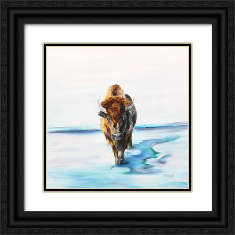 Snowman Black Ornate Wood Framed Art Print with Double Matting by Gould, Renee
