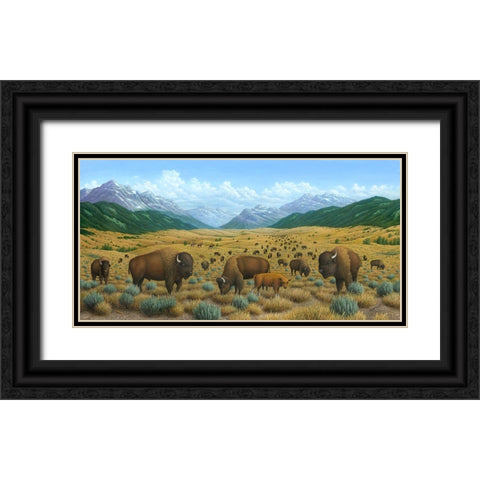 The Bison Trail Black Ornate Wood Framed Art Print with Double Matting by Wavra, Robert