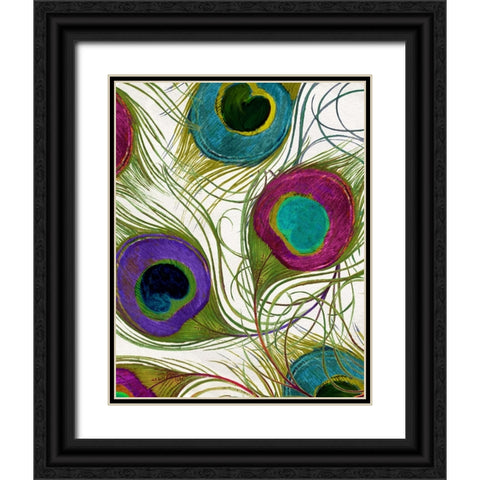 Peacock Feathers I Black Ornate Wood Framed Art Print with Double Matting by Sasha