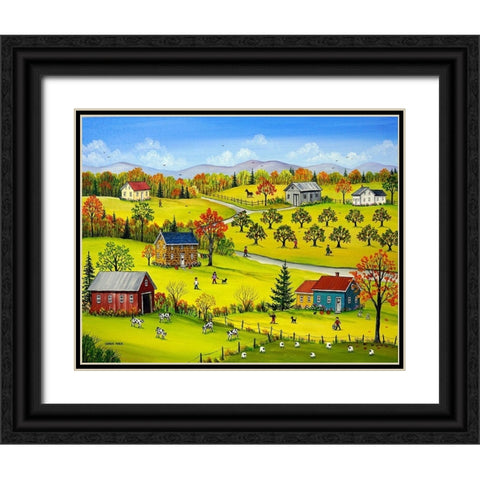 Farm Kids in the Fall Black Ornate Wood Framed Art Print with Double Matting by Mark, Sharon