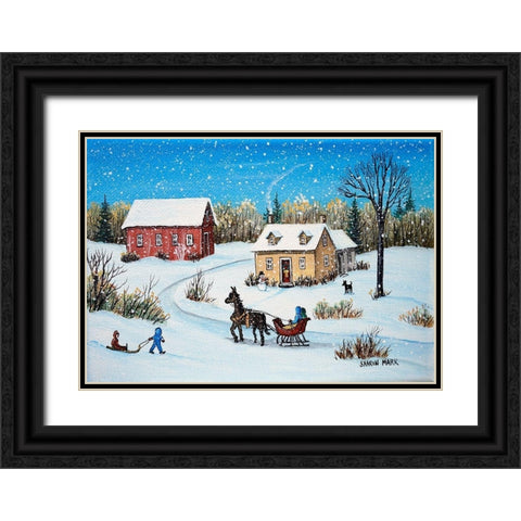 Horse and Sleigh Black Ornate Wood Framed Art Print with Double Matting by Mark, Sharon