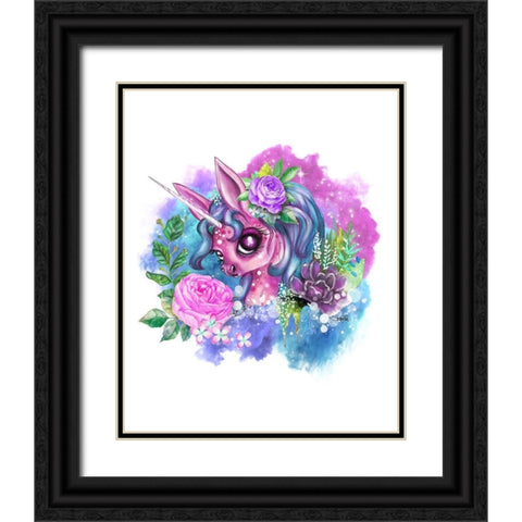 Pink Unicorn Black Ornate Wood Framed Art Print with Double Matting by Sheena Pike Art