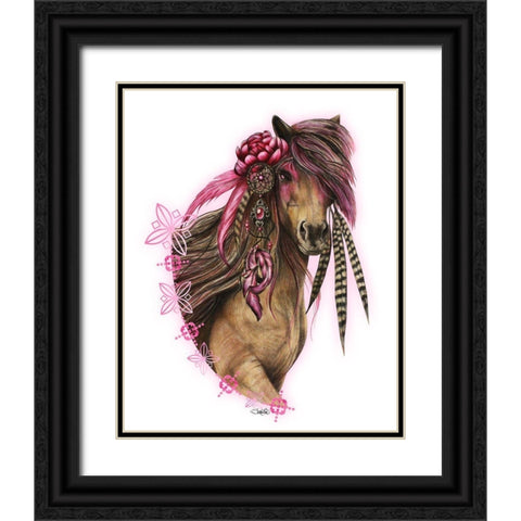 Magenta Warrior - T Shirt Design Black Ornate Wood Framed Art Print with Double Matting by Sheena Pike Art