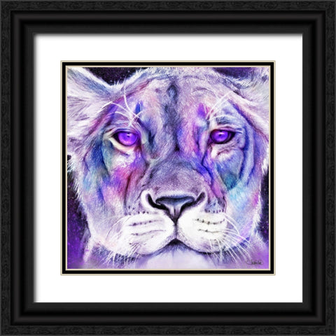 Purple Majestic Lion Black Ornate Wood Framed Art Print with Double Matting by Sheena Pike Art