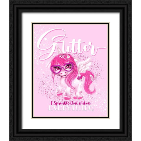 Glitter Everything Unicorn  Black Ornate Wood Framed Art Print with Double Matting by Sheena Pike Art