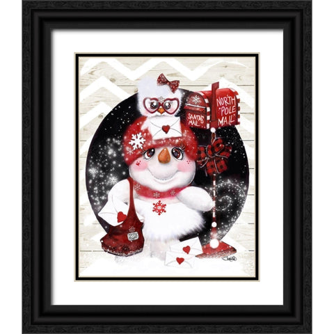 Santa Letter Delivery Snowman Black Ornate Wood Framed Art Print with Double Matting by Sheena Pike Art