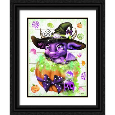 Witchy Halloween Dragon Black Ornate Wood Framed Art Print with Double Matting by Sheena Pike Art
