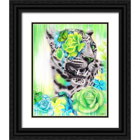 AquaLime Leopard Black Ornate Wood Framed Art Print with Double Matting by Sheena Pike Art