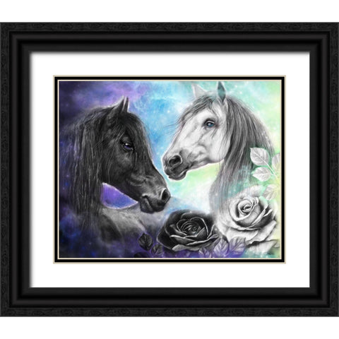 Opposites Attract - Light and Dark Horse Black Ornate Wood Framed Art Print with Double Matting by Sheena Pike Art