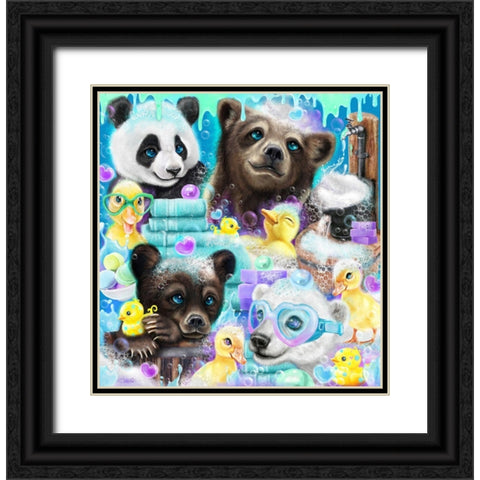 Scrub a Dub Cubs Black Ornate Wood Framed Art Print with Double Matting by Sheena Pike Art