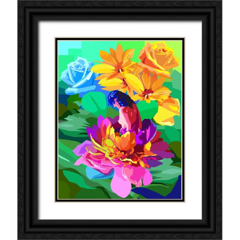 My Flowers No 01 Black Ornate Wood Framed Art Print with Double Matting by Pansanit, Surapol