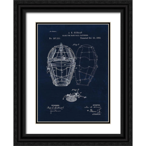 1883 Mask For Baseball Catcher Black Ornate Wood Framed Art Print with Double Matting by Lavoie, Tina