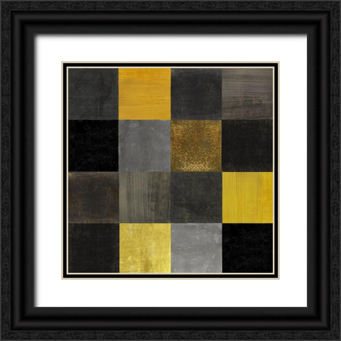 Abstract Geometric Squares Black Ornate Wood Framed Art Print with Double Matting by Lavoie, Tina