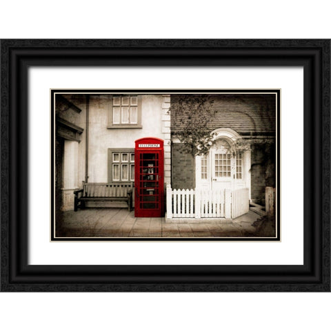 Red Telephone Booth Black Ornate Wood Framed Art Print with Double Matting by Lavoie, Tina