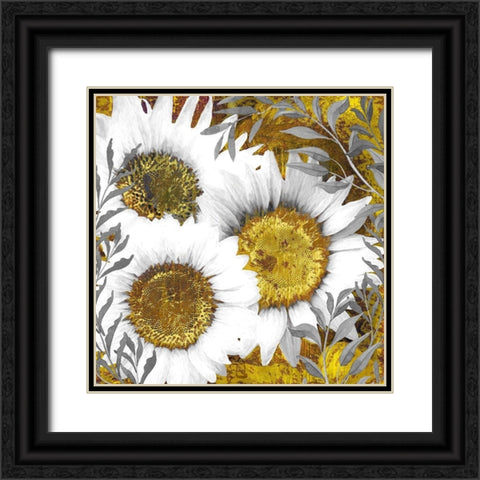 Gray Day Sunflowers Black Ornate Wood Framed Art Print with Double Matting by Lavoie, Tina