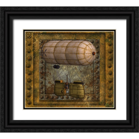 Steampunk Zeppelin Balloon Black Ornate Wood Framed Art Print with Double Matting by Mitchell, Tina