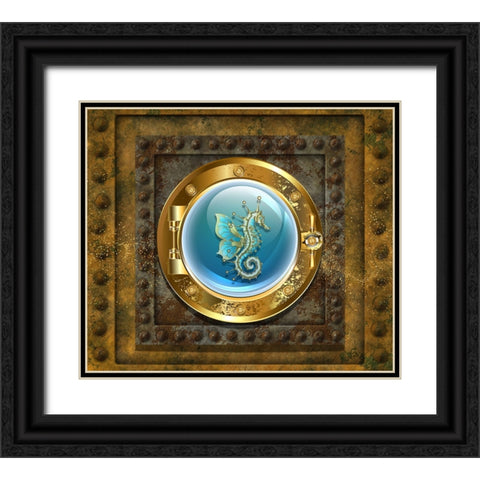 Steampunk Porthole Seahorse Black Ornate Wood Framed Art Print with Double Matting by Mitchell, Tina