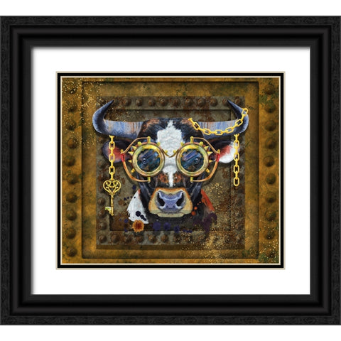 Steampunk Bull Black Ornate Wood Framed Art Print with Double Matting by Mitchell, Tina